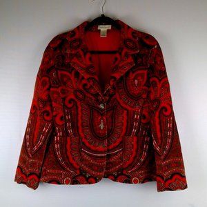 Isaac Mizrahi Retro Paisley Vintage 00s Psychedelic Hippie Corduroy Blazer XL